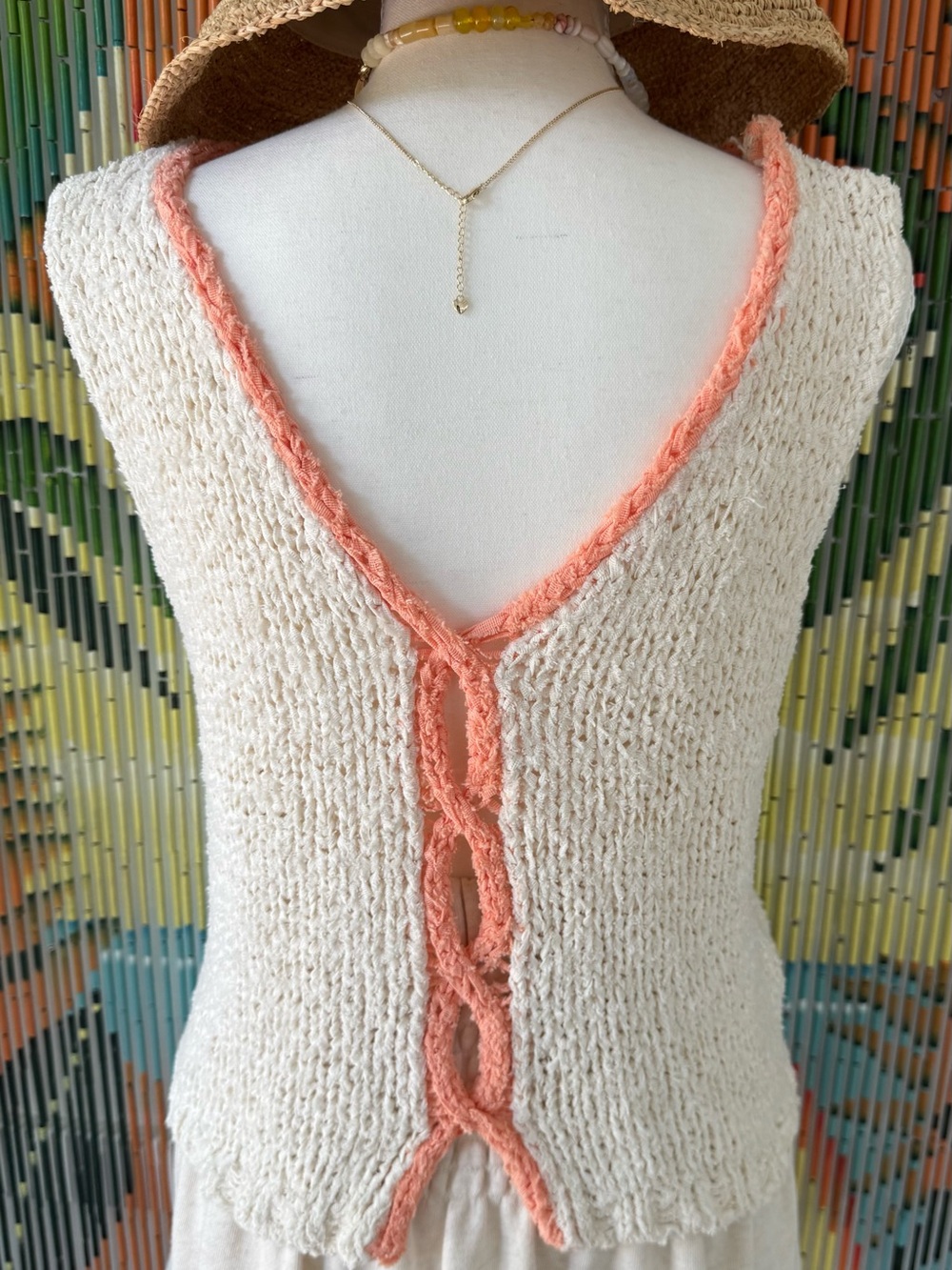 Free People Cream Knit Tank with Coral Trim